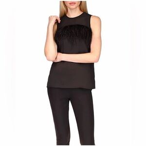 MICHAEL KORS Feather Trim Blouse Black Sleeveless size XS Women’s
